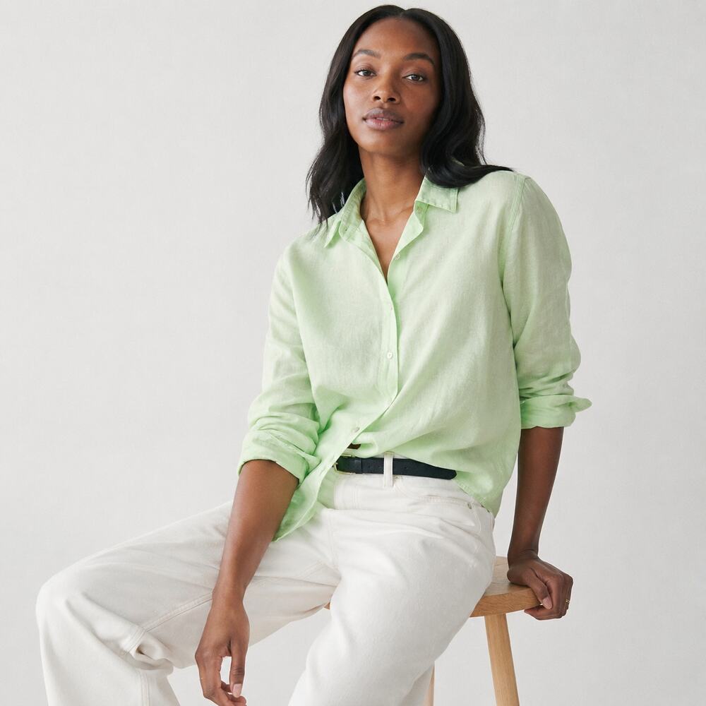 Brooks Brothers Women Green 100% Linen Button-Down Casual Shirt, size 4